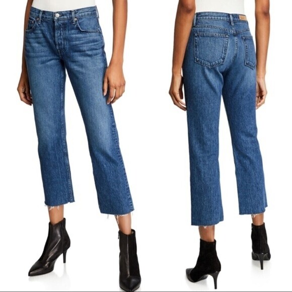 GRLFRND Tatum Always Now Cropped Distressed Straight Leg Blue Denim Jeans Sz 32 - Picture 8 of 8